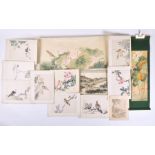 A collection of Chinese painted scrolls comprising a set of 8 watercolour bird folio studies, a