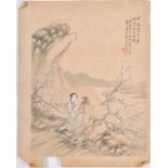 Follower of Xu Wei 青藤老人 (1521-1593) Chinese a 20th century watercolour painting of an elder and a