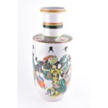 A Chinese export famille verte rouleau Kangxi vase the body extensively decorated with lady