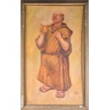 English School, 20th century depicting a Franciscan monk with a pint of beer, illegible signature (