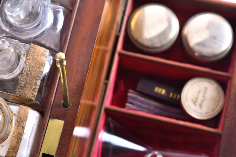 A fine and large early Victorian mahogany brass bound medicine chest by Savory & Moore ('Chemists to - Image 8 of 13