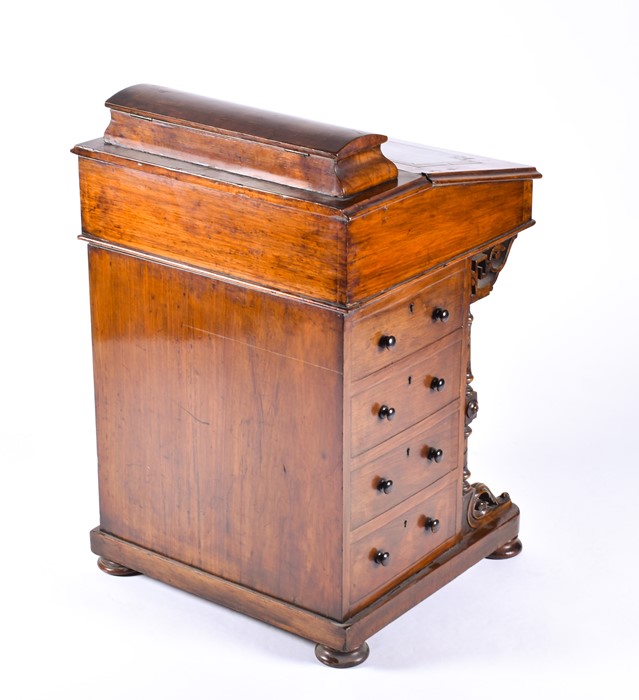 A Victorian burr walnut Davenport the string inlaid top with lifting lid to reveal compartments - Image 6 of 6