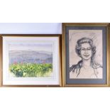 English School, 20th century Portrait of Queen Elizabeth II, unsigned, charcoal on paper, the