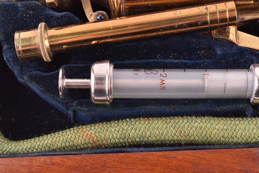 A late 19th century cased set of stomach pumping instruments by Down & Bros, London, with pump and - Image 4 of 7