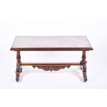 A William IV period mahogany and marble top coffee table with rectangular top inset with a marble