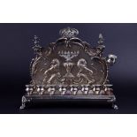 A German WMF silver plated Hanukkah Lamp Menorah circa 1890, the backplate embossed with two lions