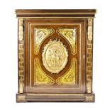 A French Napoleon III Boulle inlaid ebonised pier cabinet with acanthus ormolu mounts either side,