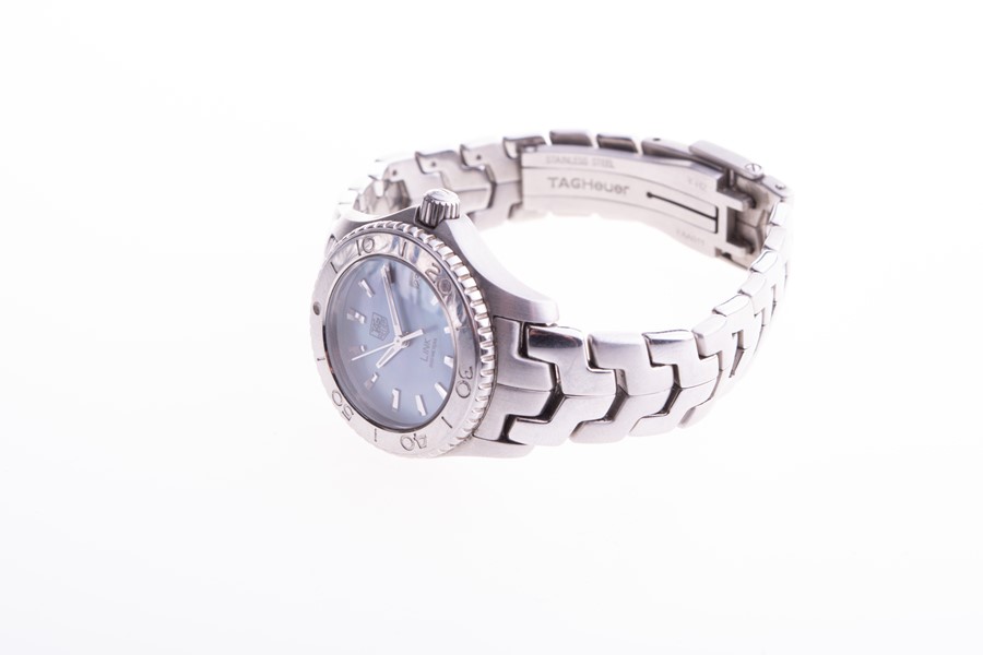 A ladies Tag Heuer Link stainless steel wristwatch the blue mother-of-pearl dial with baton hour - Image 6 of 6