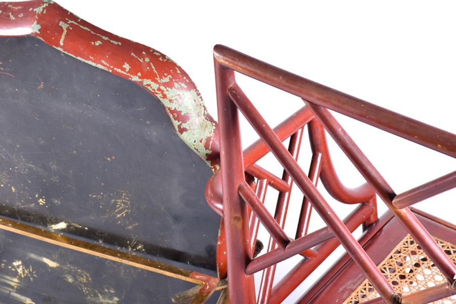 A pair of 20th century cockpen chairs with red painted frame and caned seat, each 88 cm high x 60 cm - Image 7 of 7