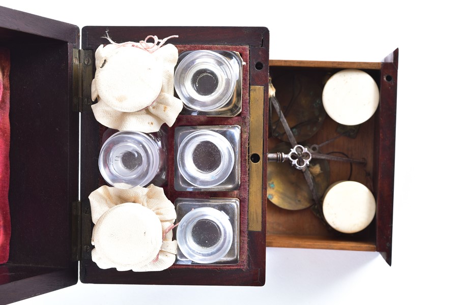 A small 19th century mahogany medical box probably by Savory & Moore, with velvet lined lifting - Image 5 of 6