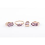 A 9ct yellow gold and amethyst ring size K, together with a pair of 9ct yellow gold and amethyst