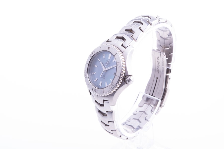 A ladies Tag Heuer Link stainless steel wristwatch the blue mother-of-pearl dial with baton hour - Image 3 of 6