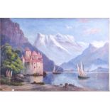 James Barnes (1870-1923) British  depicting a view of the Chateau de Chillon on Lake Geneva,