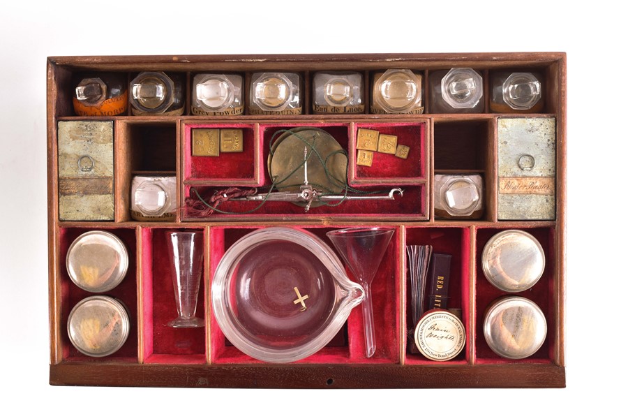A fine and large early Victorian mahogany brass bound medicine chest by Savory & Moore ('Chemists to - Image 9 of 13