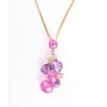 An 18ct rose gold, diamond, purple and pink quartz pendant of bubble design, set with three
