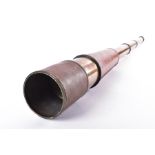 A Howes / Dolland four-drawer brass naval telescope with outer leather case, 88 cm (extended),