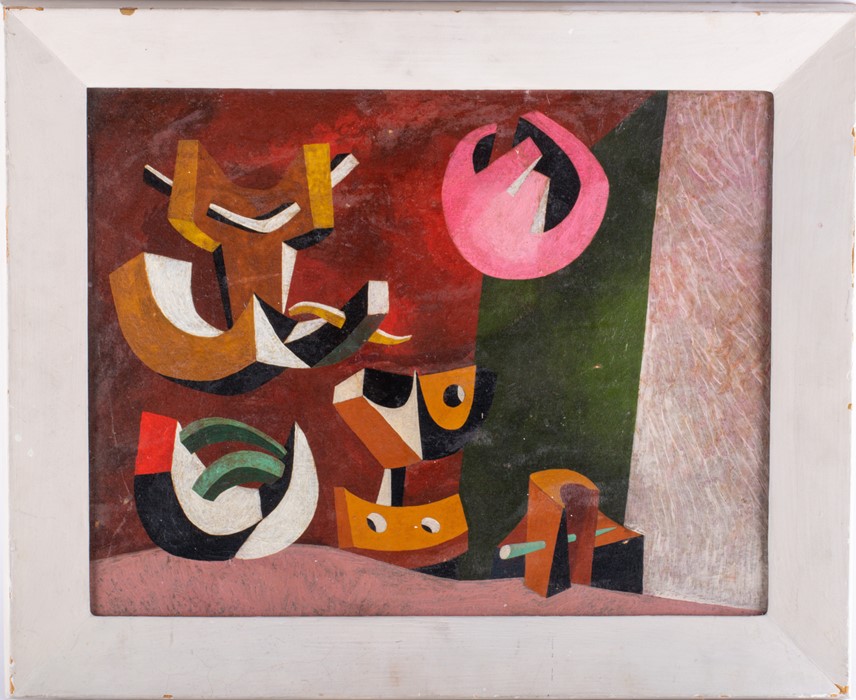 Alan Milner (1910-1984) English ‘Composition 2’, oil on board, attributed, titled and dated in