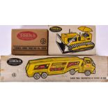 Three boxed vintage Tonka vehicles comprising: 2850 Car Carrier (with one car), 2249 Farm Tractor (