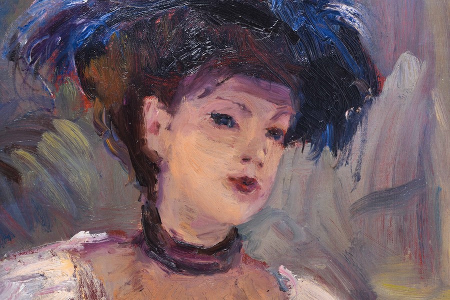 Dutch School, 20th century depicting a young lady with blue feathers in her hat, bearing - Image 7 of 7