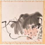 Attributed to Qi Baishi (1864 - 1957) Chinese watercolour on paper mounted on elaborate silk