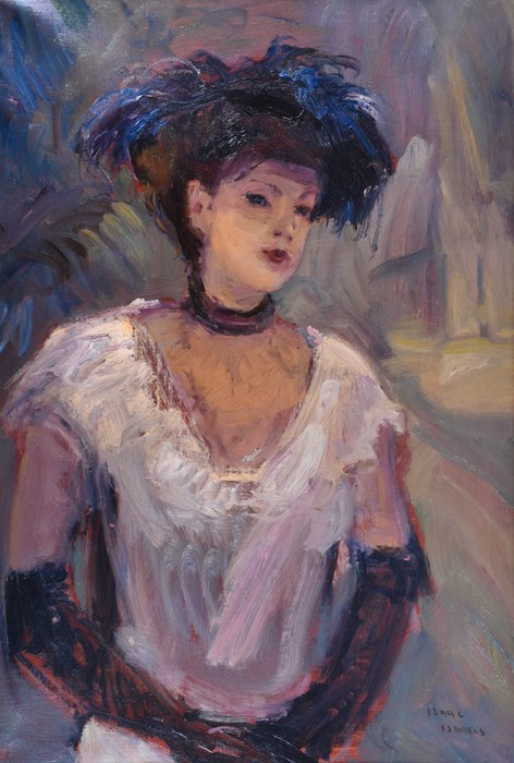 Dutch School, 20th century depicting a young lady with blue feathers in her hat, bearing - Image 5 of 7