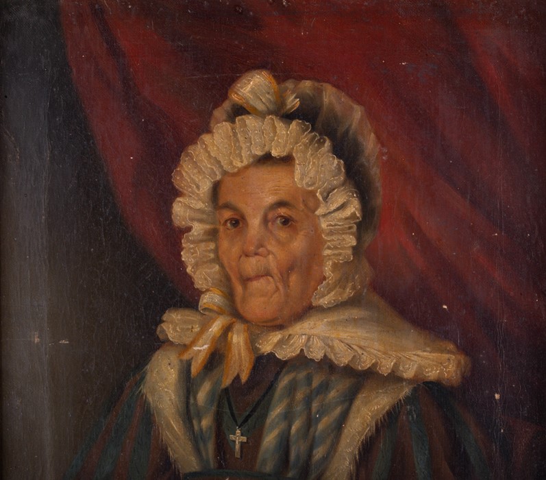 Continental school, 20th century depicting an elderly woman with a book, unsigned, oil on canvas, - Image 3 of 6