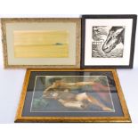 English School, 20th century depicting a female nude lying down, oil on paper, unsigned, within a
