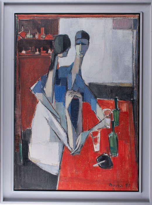 Barkev Djiboghlian - Armenian 'Au cafe' depicting a couple talking and drinking coffee, signed and