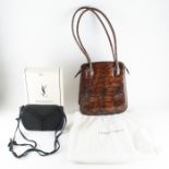 Giorgio Armani. A brown leather mock crocodile shoulder bag zip fasten, bag 30 x 26 cm, in