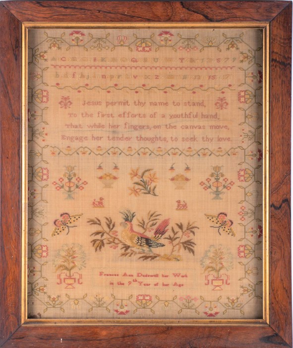 A 19th century tapestry sampler completed by Frances Ann Dadswell 'in the 9th year of her Age', with