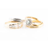 A 9ct yellow gold and diamond band ring size L, together with a 9ct white gold and diamond accent