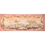 An 18th century style large rectangular tapestry panel hounds pursuing a stag, decorated with