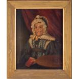Continental school, 20th century depicting an elderly woman with a book, unsigned, oil on canvas,