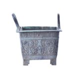 An archaic Chinese 'fang-ding' bronze censer  the body of square form, decorated with incised taotie