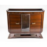 An Art Deco style rosewood side / cocktail cabinet with glass panelled central section flanked by