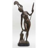 Unbekannter Bildhauer (20. Jh.)Stehende Amazone (Akt). Braun patinierte Bronze. Auf naturalistischem
