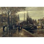 Hermanns, Heinrich (1862 Düsseldorf 1942)Amsterdamer Gracht mit Marktfrauen am Kai. Öl/Lwd., re.