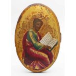 Ikone (Russland, 19. Jh.)Darstellung des heiligen Evangelisten Matthäus. Eitempera/ovale