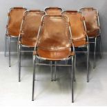 Perriand, Charlotte (1903 Paris 1999)Sechs Stühle "Les Arcs", stapelbar. Gestell aus verchromtem