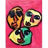 Keil, Peter Robert (geb. 1942 Züllichau)Drei abstrakte Gesichter. Acryl/Lwd. (Altersspuren,