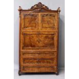 Spätbiedermeier-Schrank.Kirsche (?). Zweitüriger Korpus. Profilierter Giebel, geschnitzte