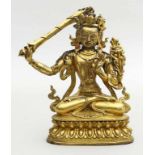 Skulptur des "Manjushri".Feuervergoldete Bronze, 1.354 g. Sehr feine und detaillierte Ausformung, im