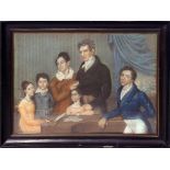 Biedermeier-Künstler (1. Hälfte 19. Jh.)An einem Klavier stehende Familie, verso bez. "Familie
