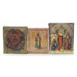 Drei Ikonen (Russland, 19.Jh./um 1900)Verschiedene Heiligendarstellungen, wie "Gottesmutter vom