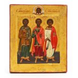 Ikone (Russland, 19. Jh.)Drei Heilige Märtyrer (Samuel, Juris und Diakon David). Eitempera/Holztafel