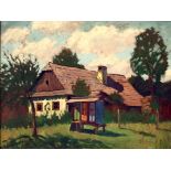 Hradecny, Bohumil (1876 Prag 1960)Bauernhaus. Öl/Platte, re. u. sign. Ca. 50x 70 cm. Leiste (