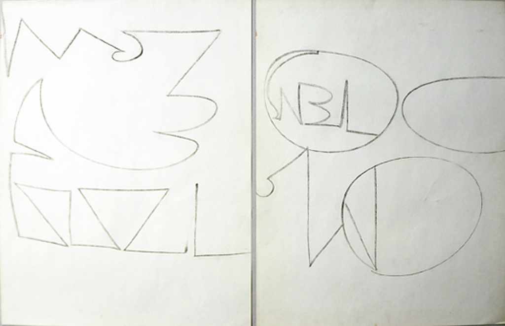 Seidel, Jochen (1924 Bitterfeld - New York 1971)Fünf Word-Drawings. Mischtechnik/Papier (