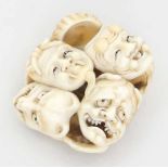 Netsuke.Elfenbein, fein geschnitzt. Men-zukushi, bestehend aus sieben Nô- und Kyogen-Masken.