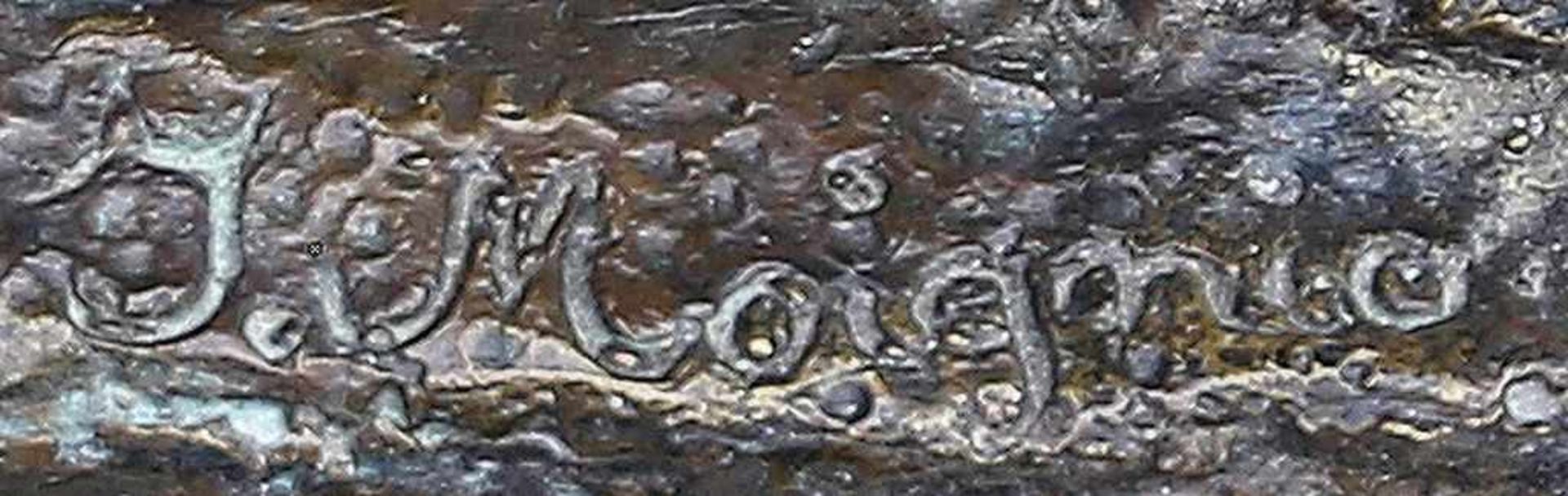 Bronzeskulptur "Schwein",nach Jules Moigniez. Gold-braune Patina. Auf naturalistischer Plinthe sign. - Bild 2 aus 2