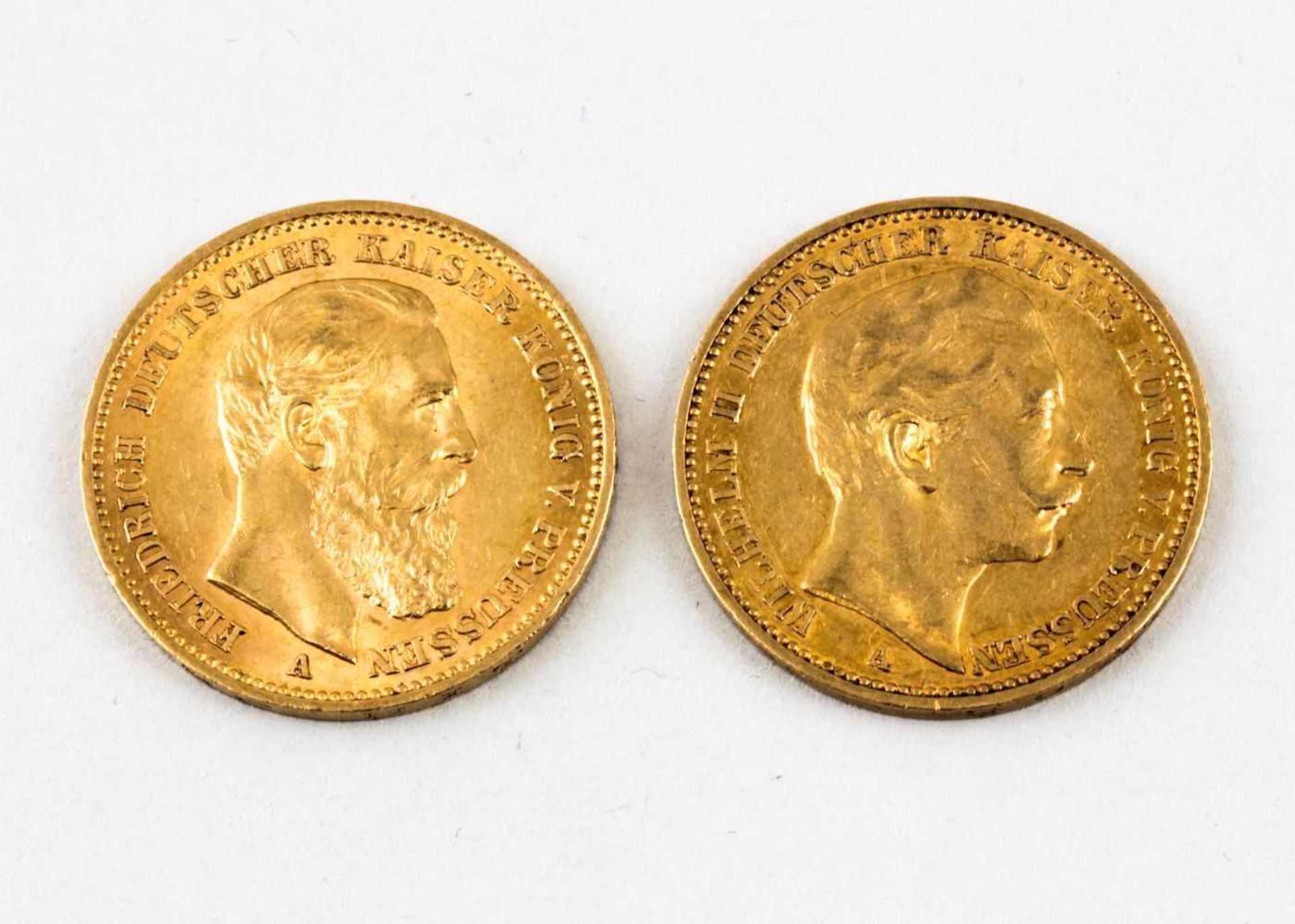 Preussen, Friedrich II., 20 Mark 1888 A und Wilhelm II., 20 Mark 1891 A.900/000 GG, 15,92 g.